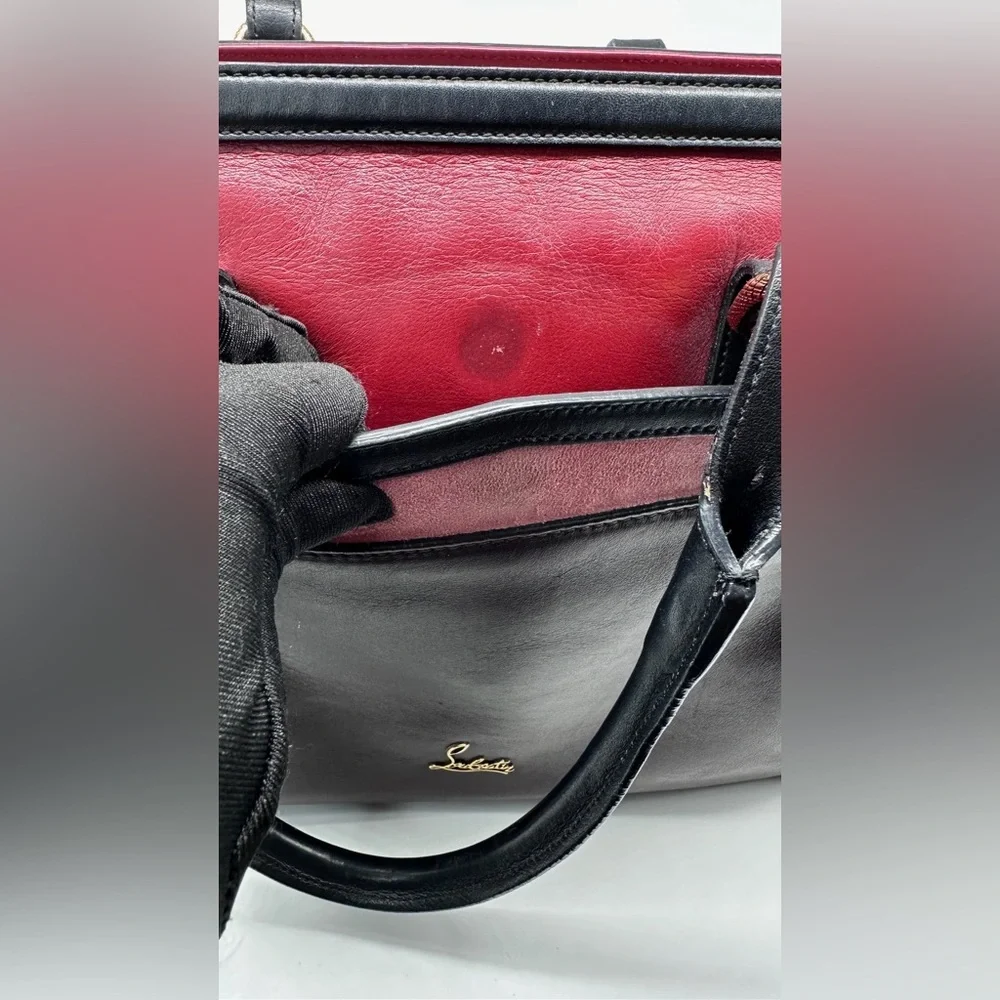 Christian Louboutin Farida Large Leather & Suede Tote Bag – Burgundy/Black/Red - Picture 12 of 16